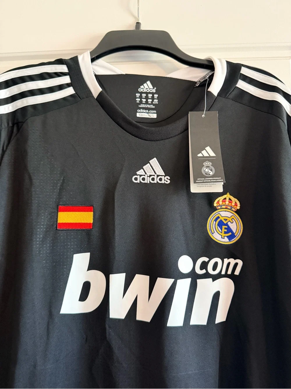 adidas Black and White Real Madrid Bwin Logo Soccer Jersey
